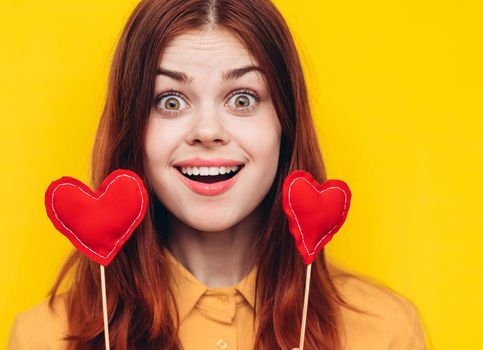 pretty woman in yellow shirt glamor romance posing. High quality photo