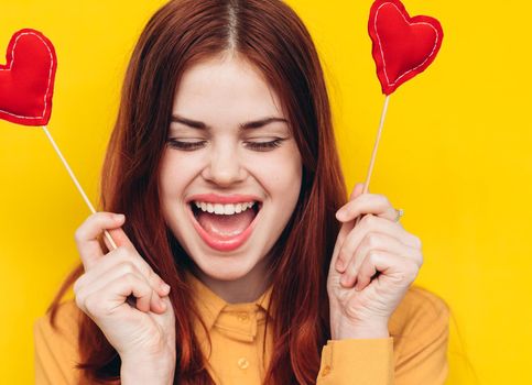 pretty woman in yellow shirt glamor romance posing. High quality photo