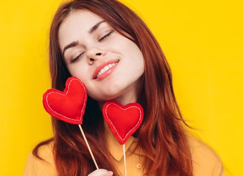 pretty woman in yellow shirt glamor romance posing. High quality photo