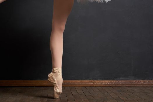 ballerina legs exercise performance classical style close-up. High quality photo