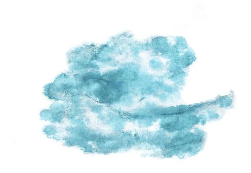 bstract blue watercolor cloud on a white background. Stock illustration for posters, postcards, banners and creative design.