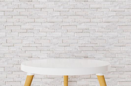 white table with brick wall for product display. 3d render