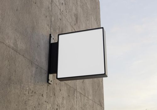 square logo mock-up on concrete wall. 3d rendering