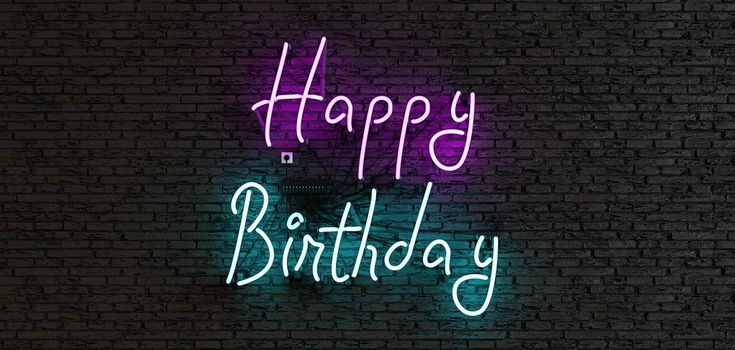 neon sign with the phrase HAPPY BIRTHDAY on a dark background. lettering. 3d rendering