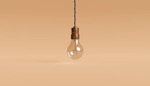 light bulb off hanging over smooth background. 3d render