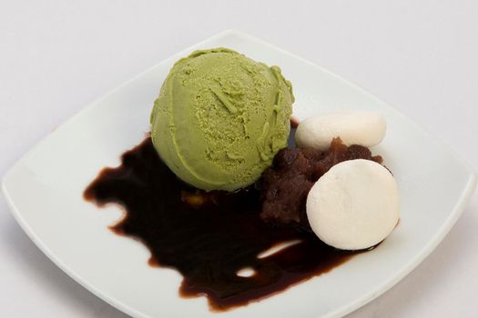 Green tea ice cream in a bowl