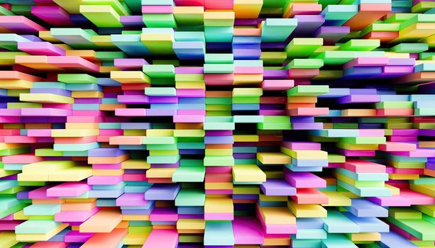 abstract background of cluttered colored blocks. full color. 3d render