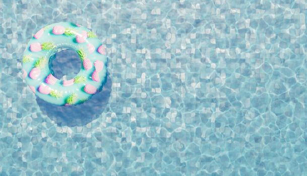 float ring with pink pineapple pattern on pool water and space for text. 3d render