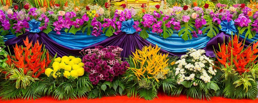 Colorful flowers at the stage.