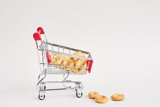 grocery carts supermarket shopping in the store. High quality photo