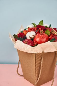 bouquet with fruits vitamins decoration gift romance. High quality photo