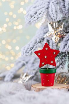 Christmas and newyear cozy decoration, bokeh background.