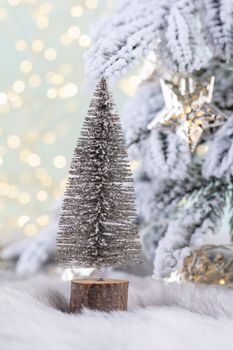 Christmas and newyear cozy decoration, bokeh background.