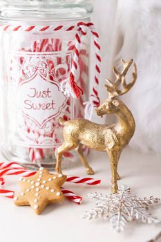 Christmas Santa Claus Hat Hanging On Wood chair, Xmas Concept, Decoration Over Grunge Wooden Background.