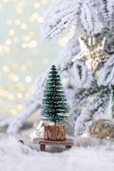 Christmas and newyear cozy decoration, bokeh background.