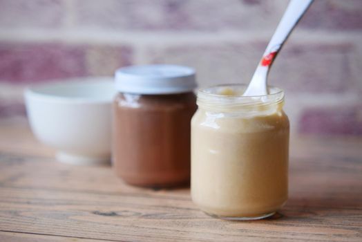 baby food in a container on table with copy space