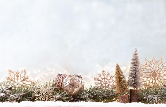 Christmas background with tree and blurred shiny lights.