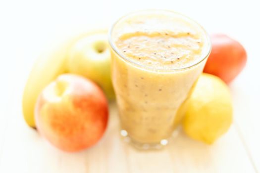 fruit smoothie fresh Fresh Desert milkshake top view. High quality photo