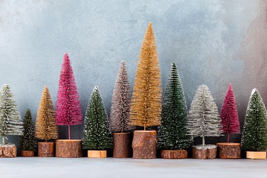 Christmas decor, christmas tree on blue background.