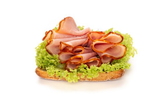 Sandwich with pork ham on white background.