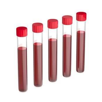 Test tubes with blood on white background