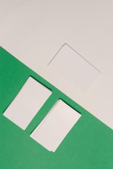 white business cards documents colorful background office copy-space. High quality photo