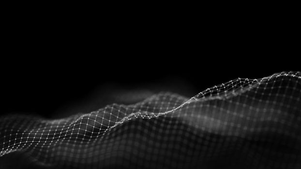 Music background. Big Data Particle Flow Visualisation. Science infographic futuristic illustration. Sound wave.