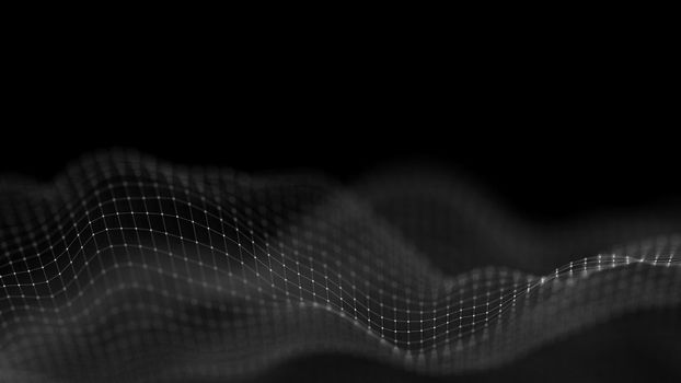 Music background. Big Data Particle Flow Visualisation. Science infographic futuristic illustration. Sound wave.