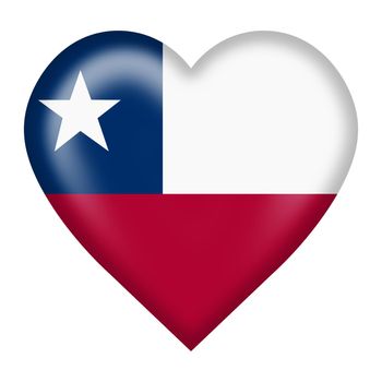 A Chile flag heart button isolated on white with clipping path 3d illustration
