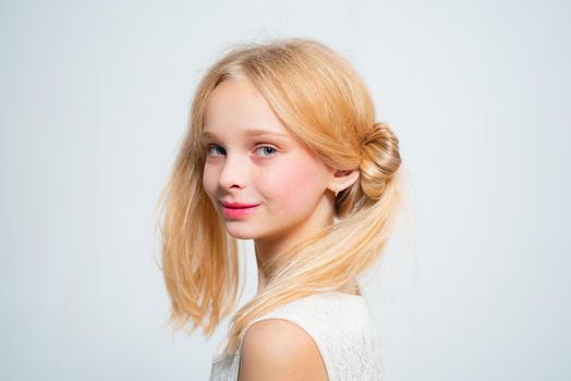 vintage style. retro blonde teen. Vintage. straightening and curling. hair care & dyeing. happy blond girl. skincare and natural makeup. beauty hairdresser salon. healthy long hair with natural color.