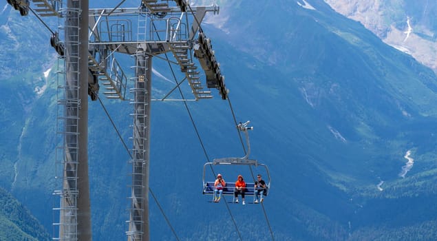 Cableway on mountaintop with benches