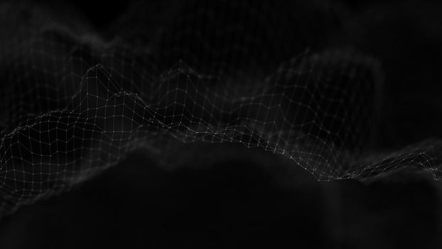 Music background. Big Data Particle Flow Visualisation. Science infographic futuristic illustration. Sound wave.