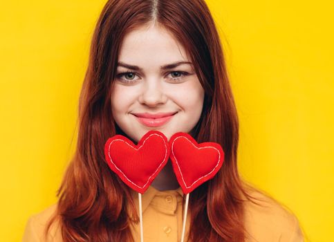 pretty woman in yellow shirt glamor romance posing. High quality photo
