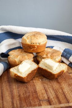 Fresh homemade popover rolls made with quail eggs and organic milk on a farm.