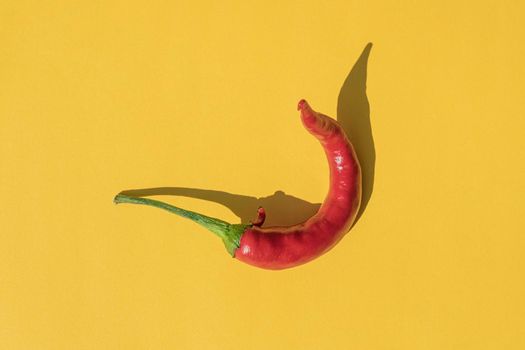 red hot pepper on a yellow background with a hard shadow. High quality photo
