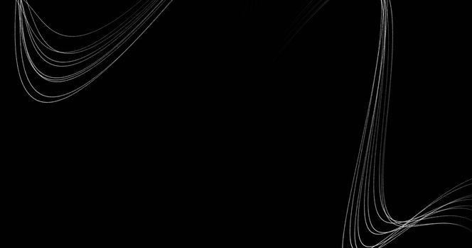 Abstract black background with dynamic 3d lines. white and gray lines on a black background. geometric background, copy space. banner