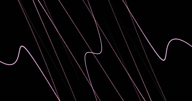 Abstract black background with dynamic 3d lines. purple lilac lines on a black background. geometric background, copy space.