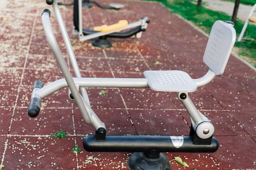 Exercise tools in a public park. Family and relax time on holiday concept.