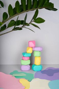 Wooden cubes with different faces for the development of coordination and balancing. Bright toys for children made of natural wood. Zero waste. Safe toys for kids.