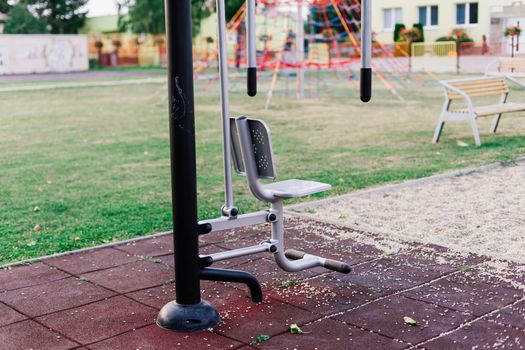 Exercise tools in a public park. Family and relax time on holiday concept.