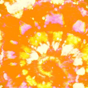 Psychedelic Dyed Pattern. Circle Ink Roll. Artistic Background. Batik Style. Tie Dye Swirl Backdrop. Abstract Dye. Hippie Art Patterns. Yellow Color Print. Orange Spiral Abstract Dye.