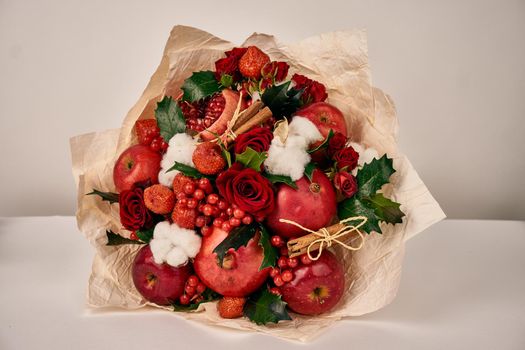 bouquet with red fruits cinnamon decoration gift organic. High quality photo