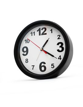 Modern black clock isolated on white background with clipping path