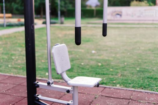 Exercise tools in a public park. Family and relax time on holiday concept.