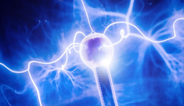 Intense electrical discharge and shine on a dark background