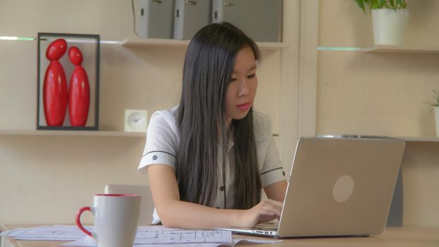 Asian young professional woman working in casual office.