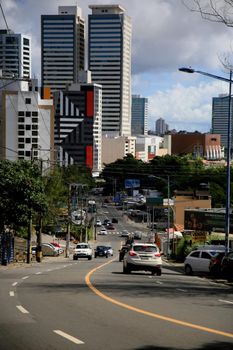 salvador, bahia, brazil - july 20, 2021: movement of vehicles on a slope in the neighborhood of Stiep in the city of Salvador.