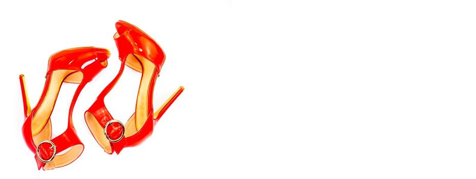 banner with red sandal paint summer white background
