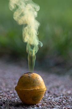 Vibrant colorful display of yellow smoke bombs celebrating independence day with textured background 4th of July . Shows artistic use of color and design. . High quality photo