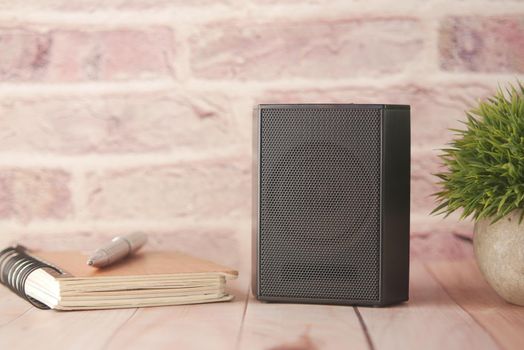 a sound speaker on table with copy space